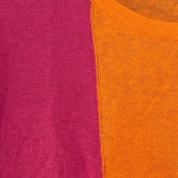 Hornytoad Colorblock Linen Sweater Women’s M Orange Pink Tab Sleeve Colorful - Picture 8 of 10